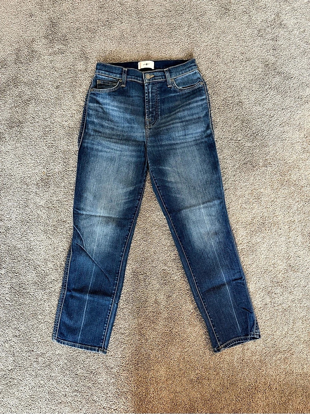 7 For All Mankind High Waist Cropped Straight Blue